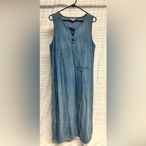 Vintage Fads Blue Denim Maxi Dress Cottagecore Farm Boho, Size 10